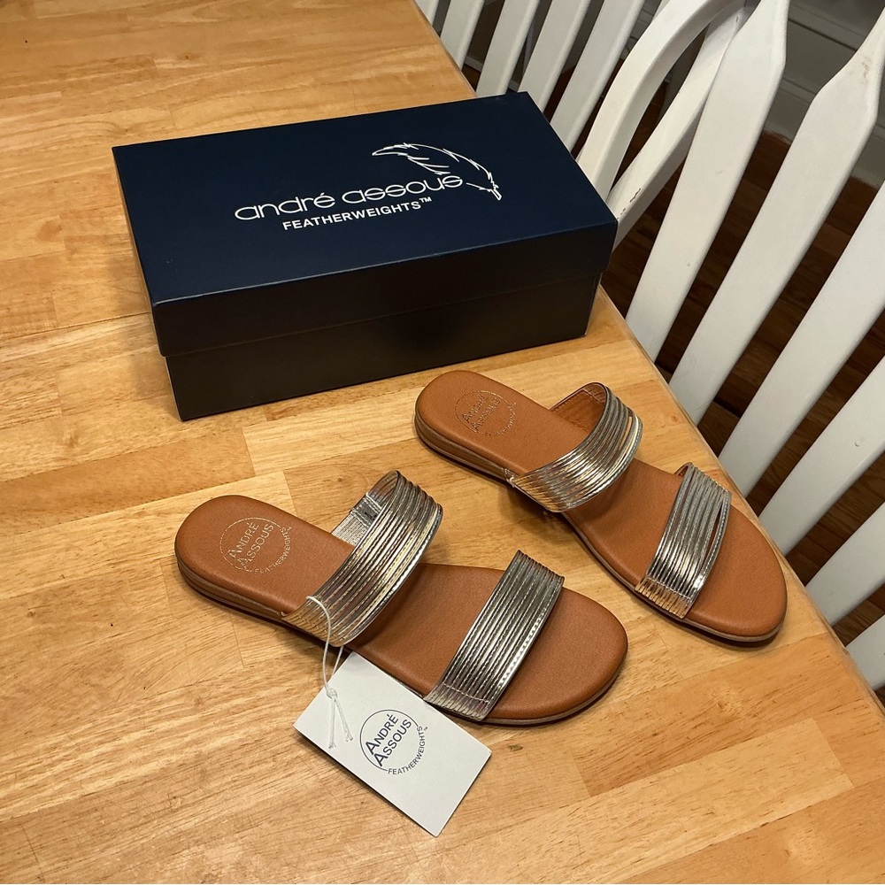 Andre Assous Metallic Silver and Brown Women’s Slides